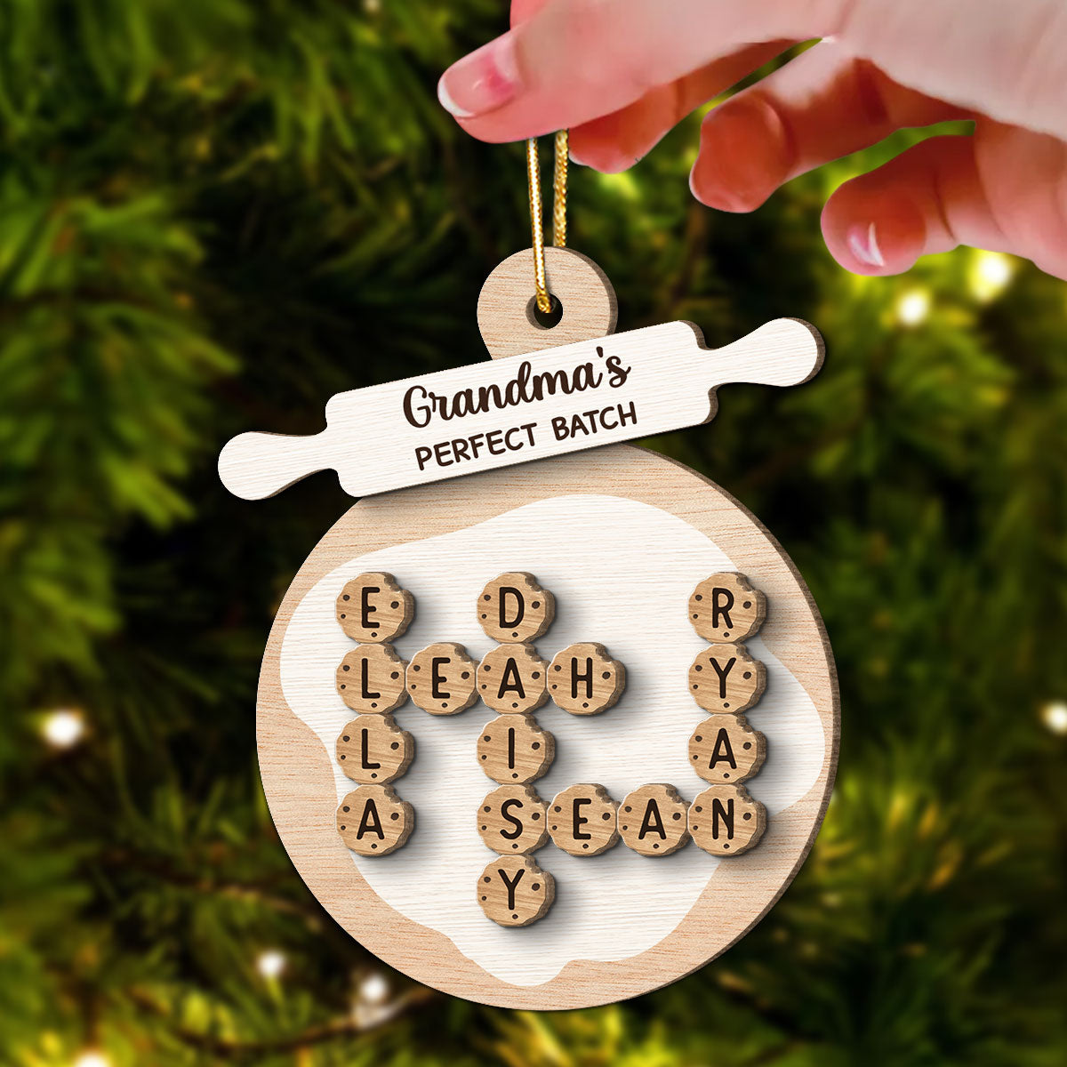 Grandma's Perfect Batch Cookies Crossword Puzzle Personalized 2-Layer Wooden Ornament