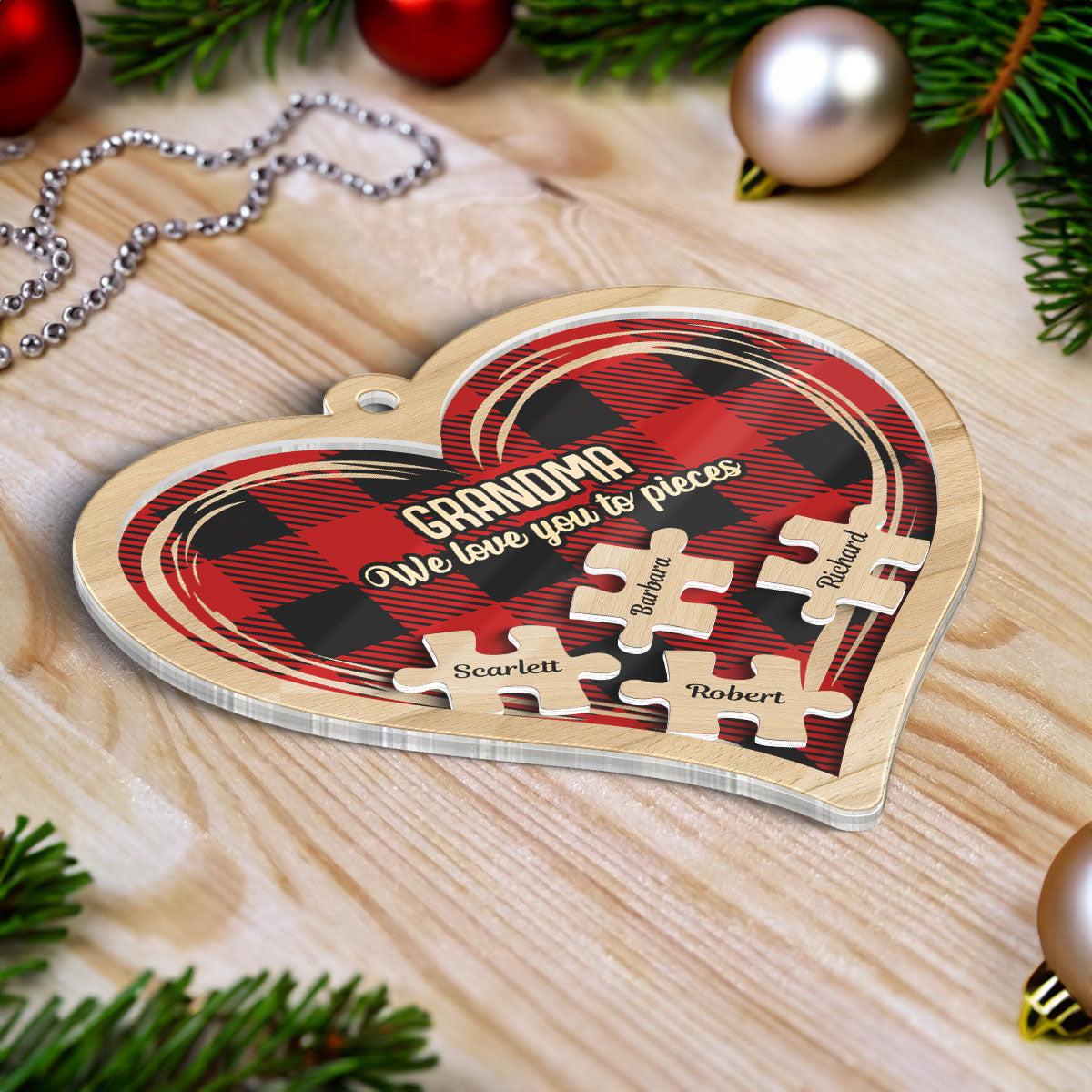Grandma Grandpa We Love You To Pieces Personalized 4D Shaker Ornament, Christmas Gift For Grandparents