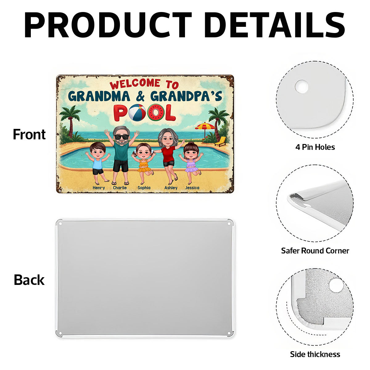 Summer Vibe Welcome To Grandpa Grandma Grandparents Pool Personalized Metal Sign