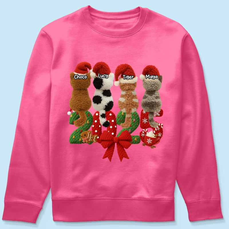 2025 Cat Lovers Latch Hook Yarn Faux - Personalized Sweatshirt - Christmas Gift for Cat Moms, Cat Dads