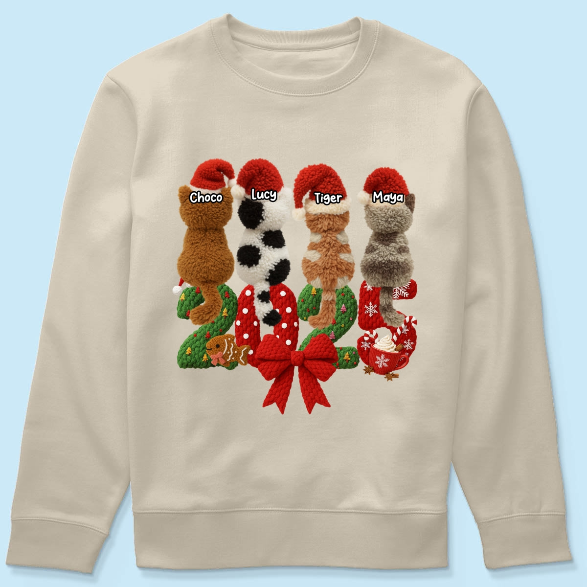 2025 Cat Lovers Latch Hook Yarn Faux - Personalized Sweatshirt - Christmas Gift for Cat Moms, Cat Dads