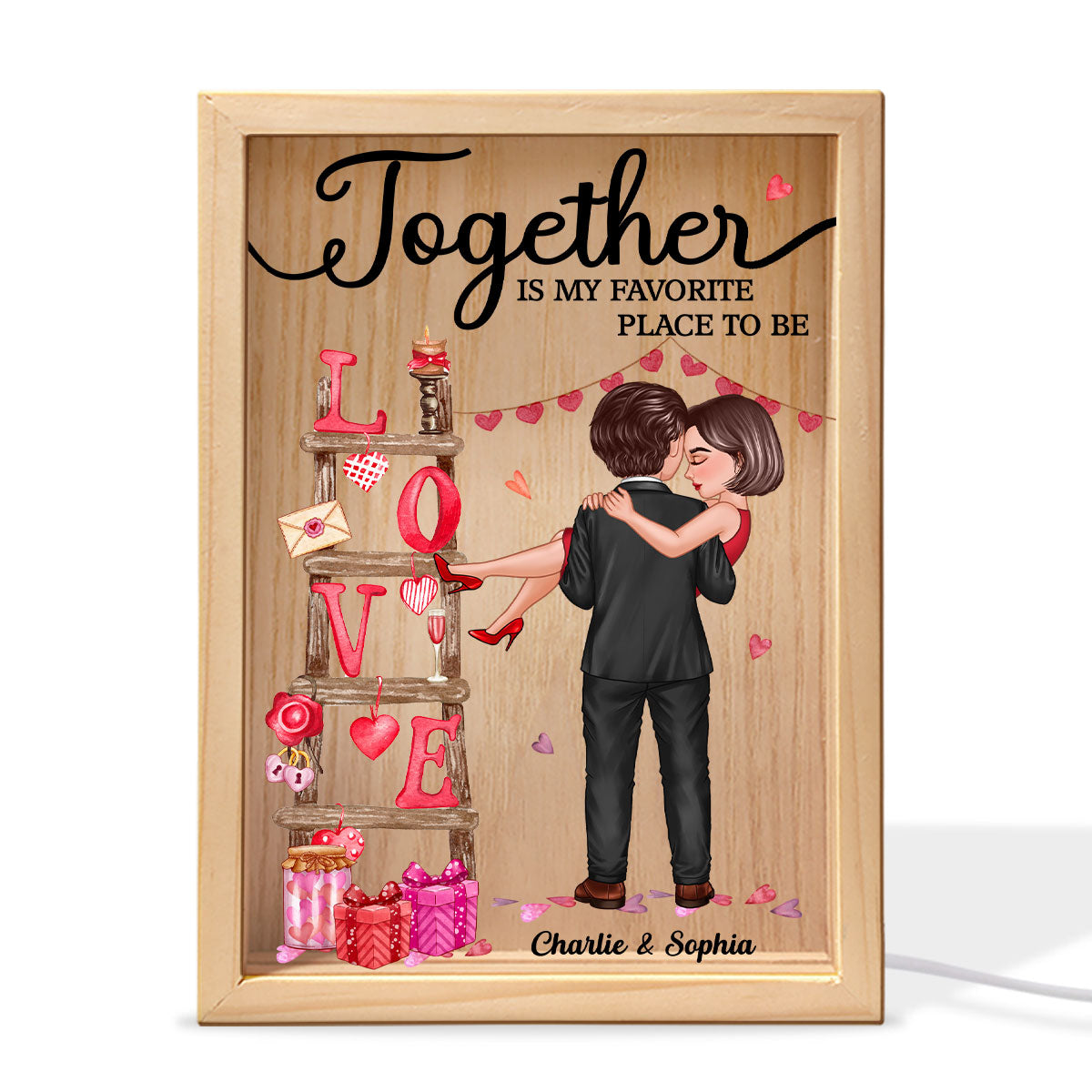LOVE Valetine‘s Day Ladder Couple Holding Personalized Frame Light Box