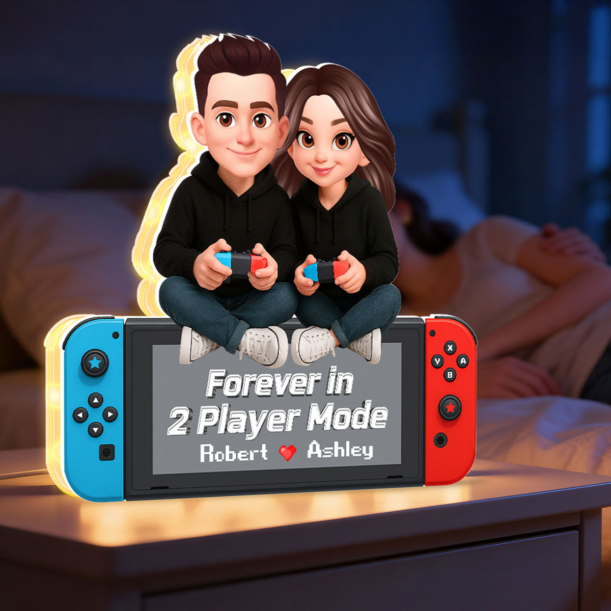 Forever In 2 Player Mode Gaming Couple - Personalized Light Box - Heartfelt Valentine, Anniversary Gift For Gamers, For Him, For Her