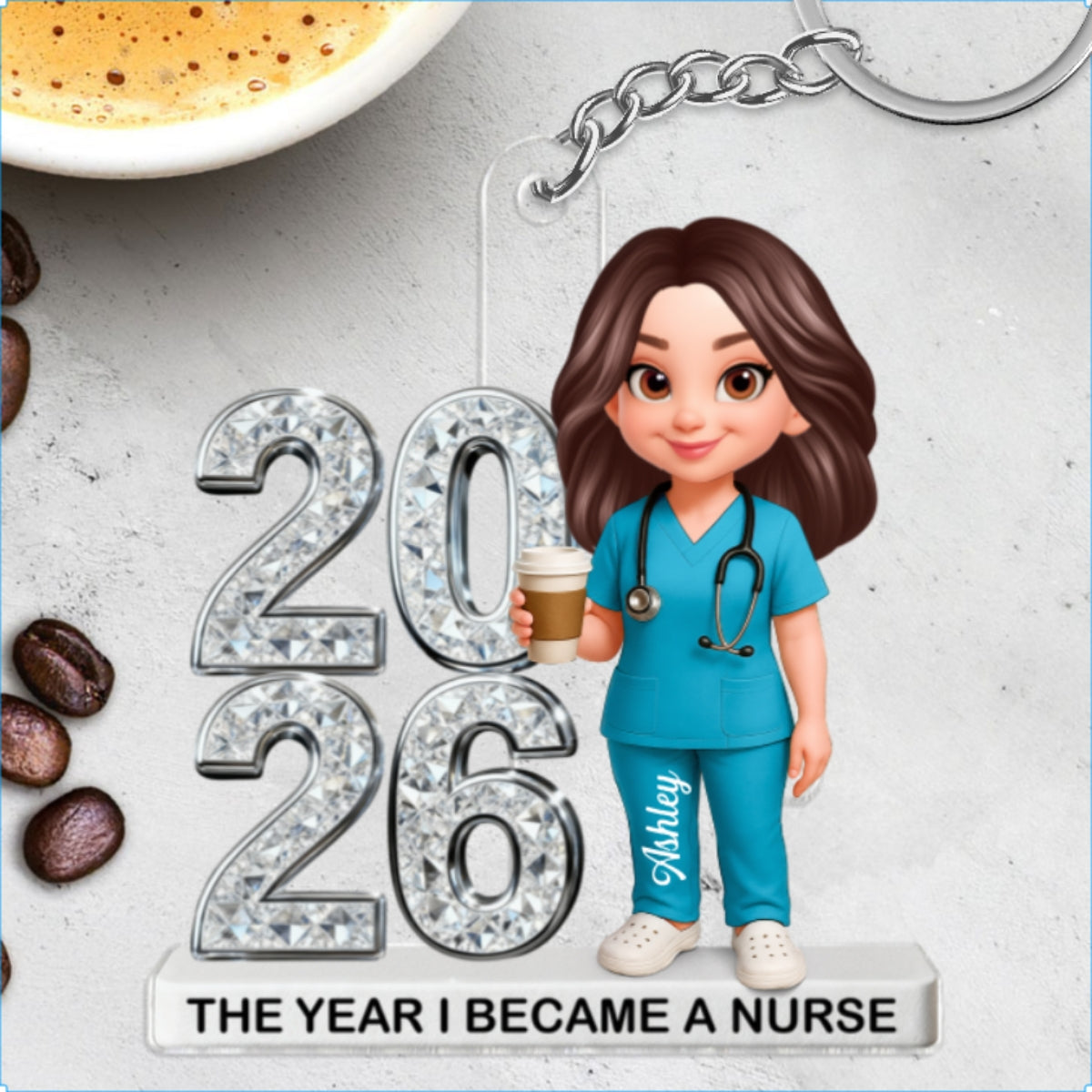 The Year I Became A Nurse - Personalized Acrylic Keychain - Christmas Gift, Graduation Gift For Nurse, Milestone Keepsake For Healthcare Workers