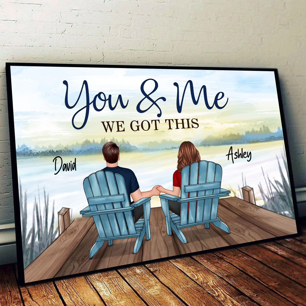 Back View Couple You & Me We Got This Blue Theme Lake View Personalized Horizontal Poster