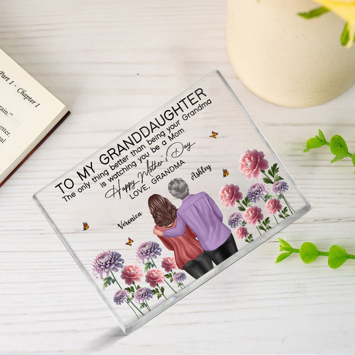 To My Granddaughter From Grandma Happy Mother's Day Birth Flower Personalized Acrylic Block Plaque, Heartfelt Gift For Granddaughter