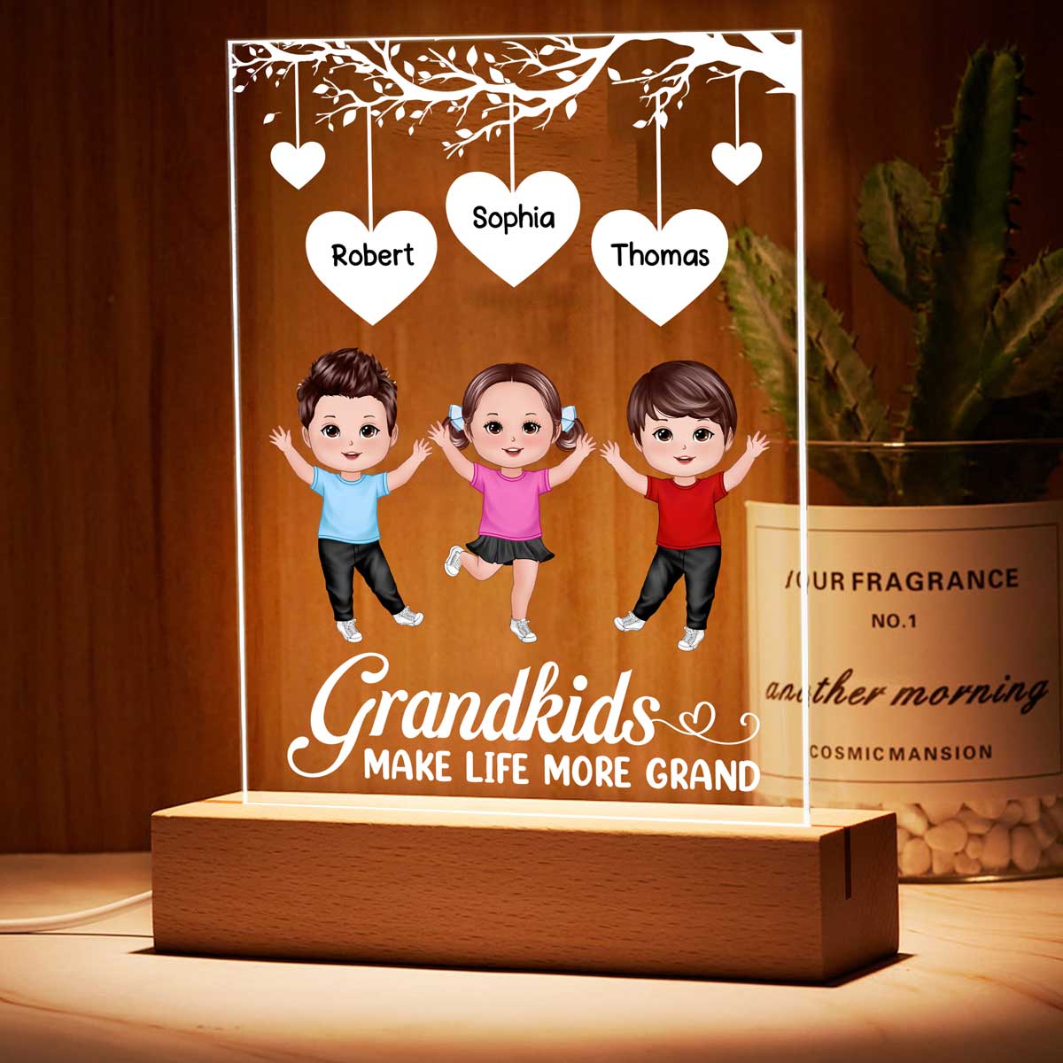 Grandkids Make Life More Grandma Heart Tree Personalized Acrylic Plaque With LED Night Light - Gift For Grandma, Grandpa - Gift For Grandparents
