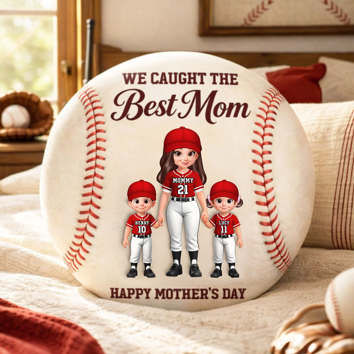 Baseball We Caught The Best Mom - Personalized Custom Shaped Pillow - Mother's Day Gift For Baseball Mom