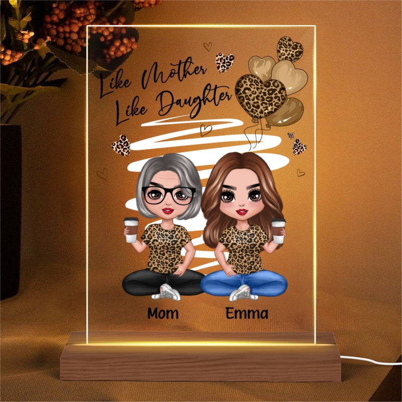 Leopard Hearts Doll Mom And Daughters Sitting Personalized Rectangle Acrylic Plaque LED Night Light