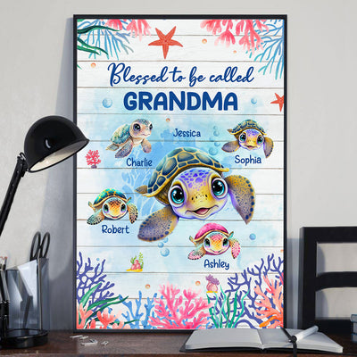 Grandma Mom Turtle Personalized Poster, Gift