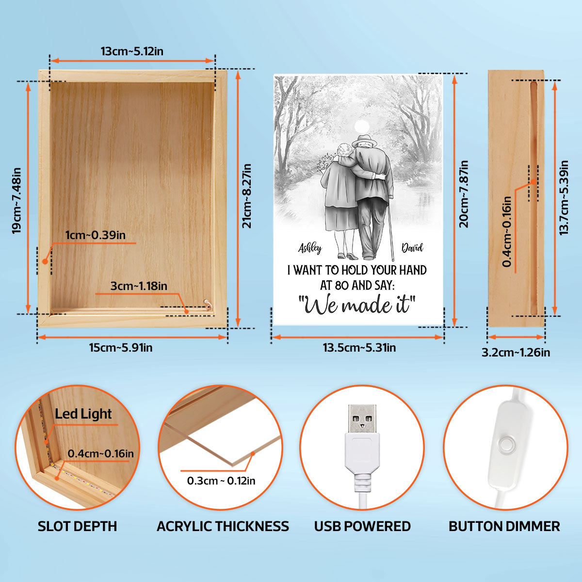 Couple Hold Hands Back View Personalized Luminous Frame Light Box