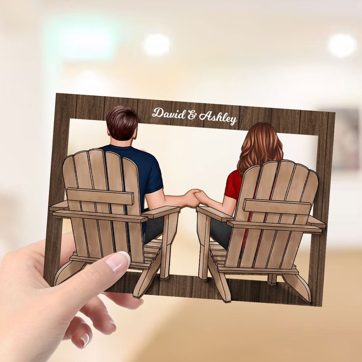 Back View Couple Sitting Beach Frame Personalized 2-Layer Wooden Plaque
