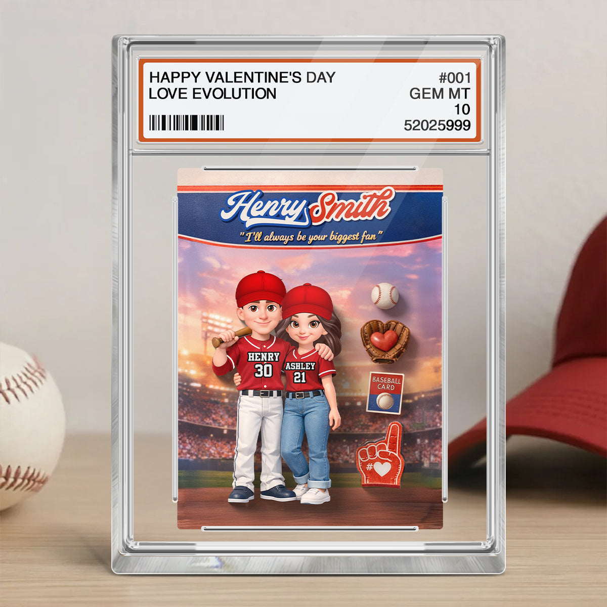 Happy Valentine's Day Baseball Couple Trading Card - Personalized Acrylic Block Plaque - Sentimental Gift for Him, for Her
