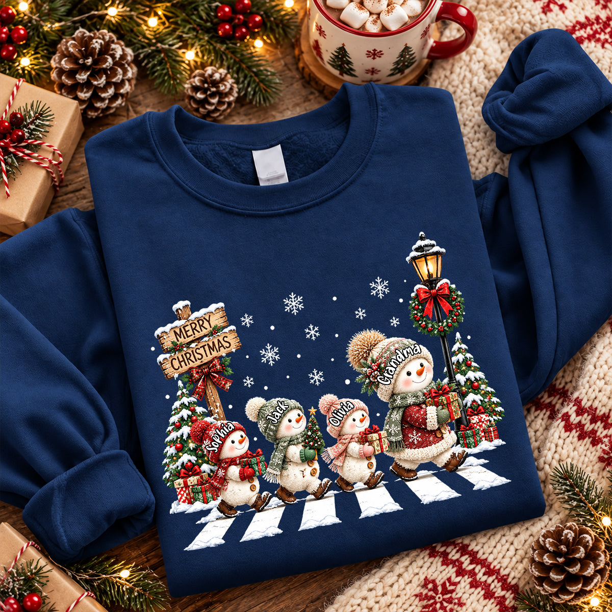 Merry Christmas Snowman Grandma Grandkids Walking - Personalized Shirt - Thoughtful Christmas Gift for Grandma, Mom, Wife
