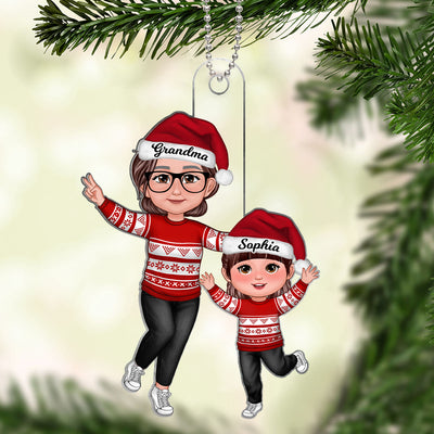 Happy Grandma & Grandkid Christmas Gift For Granddaughter Grandson Personalized Acrylic Ornament