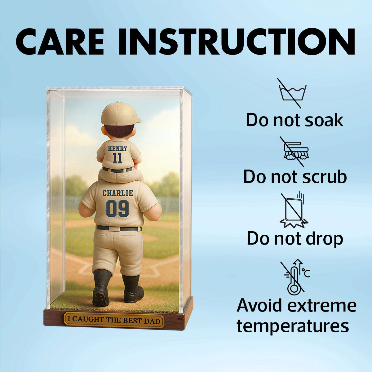 Baseball Dad & Kid In Display 3D Effect Personalized Acrylic Flat Block Plaque