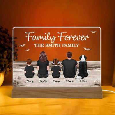 Retro Vintage Family Sitting Beach Landscape Personalized Custom Shape Acrylic Plaque LED Night Light