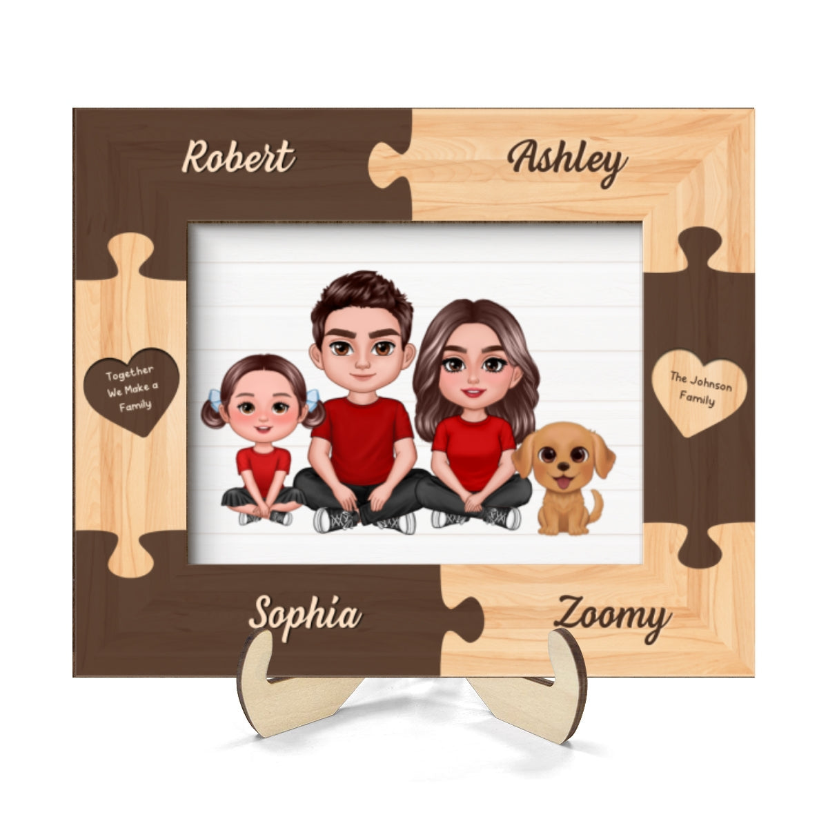 Family Crossed Legs Puzzle Frame Personalized 2-layer Wooden plaque