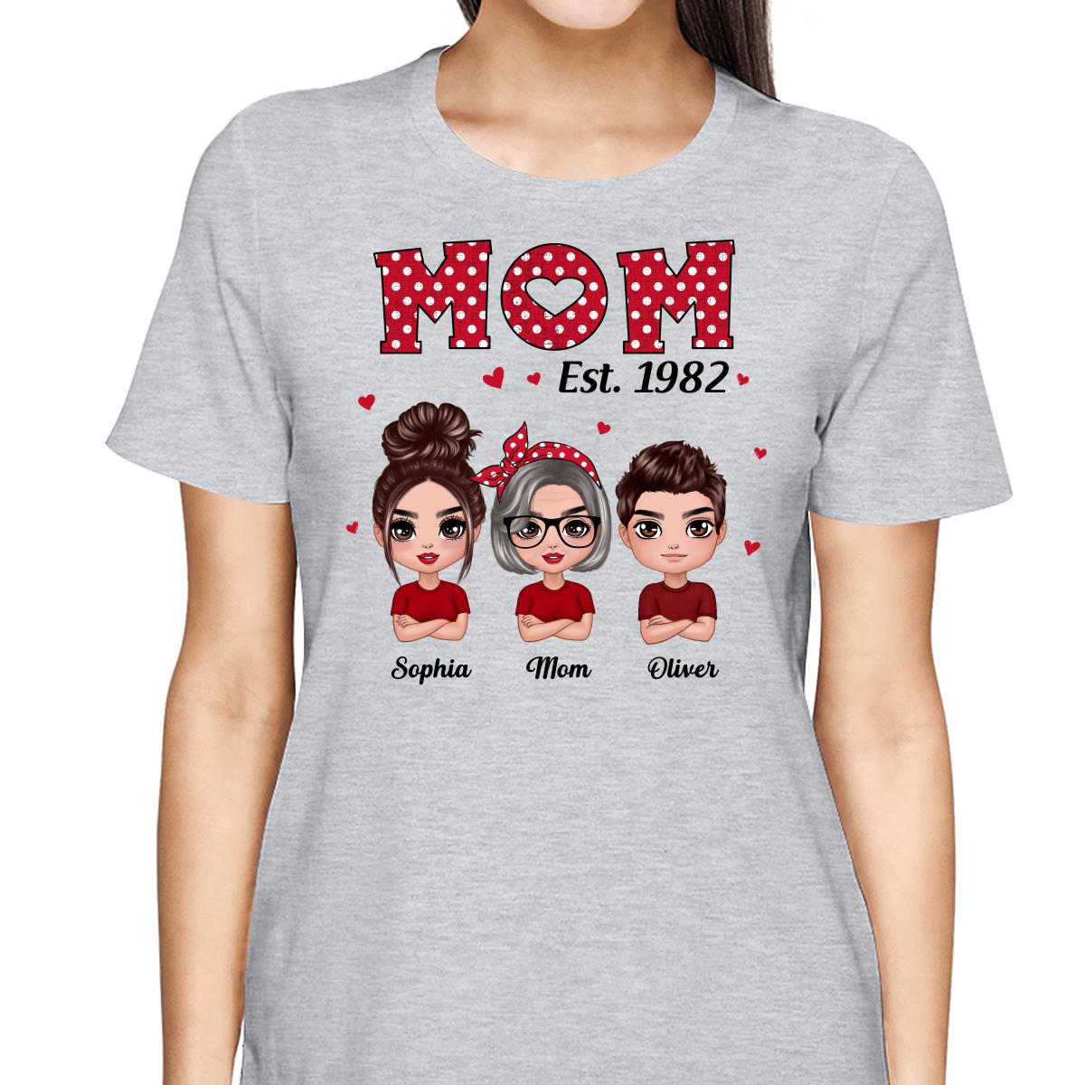 Polka Dot Pattern Mom Est With Daughters Sons Personalized Shirt