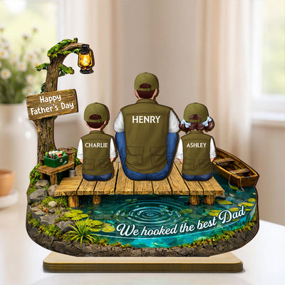 We Hooked The Best Dad Fishing - Personalized 2-Layered Wooden Plaque - Heartfelt Gift For Dad, Gift For Husband