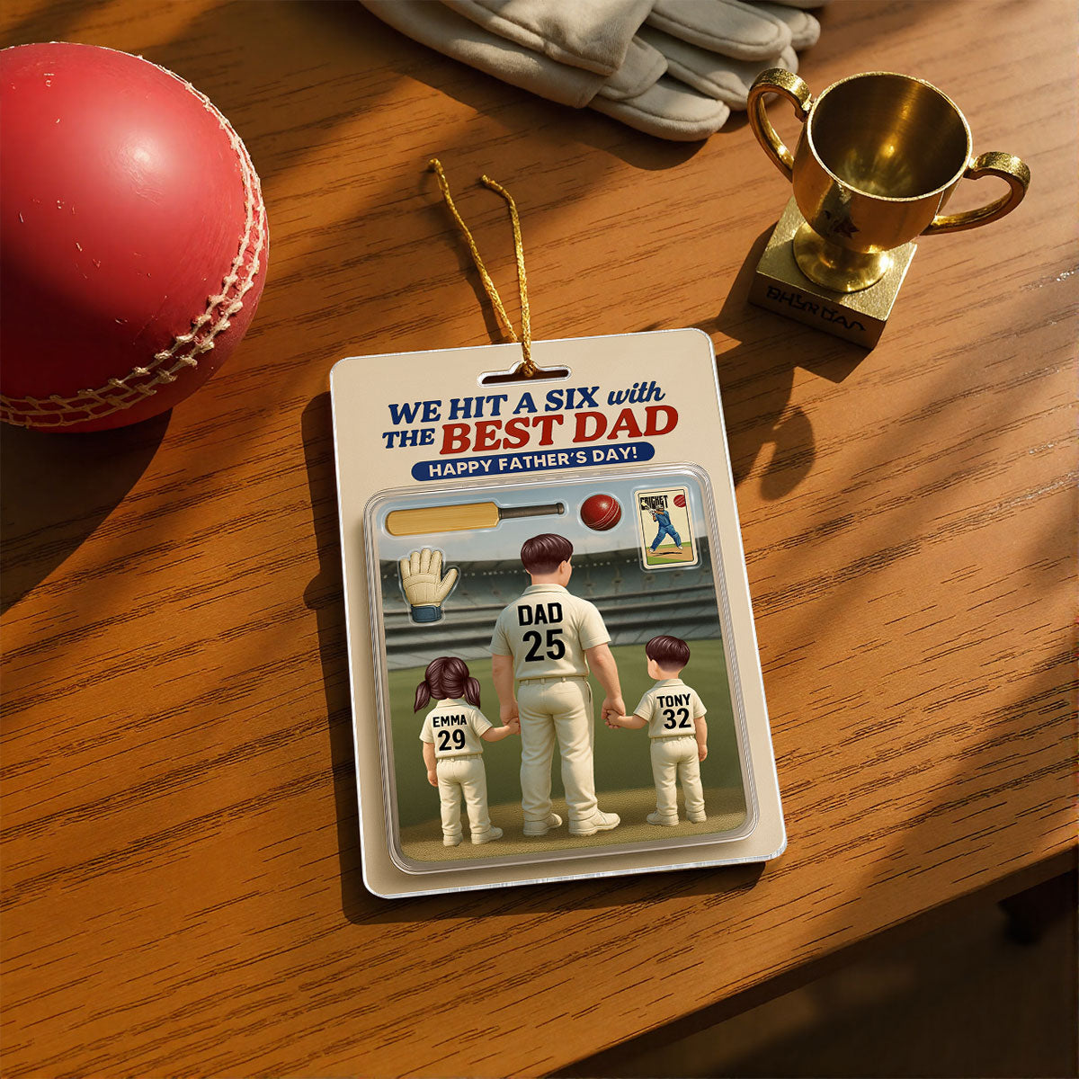 Hit A Six With The Best Dad Cricket Dad Personalized Car Hanger Acrylic Ornament, Father's Day Gift For Husband, Dad