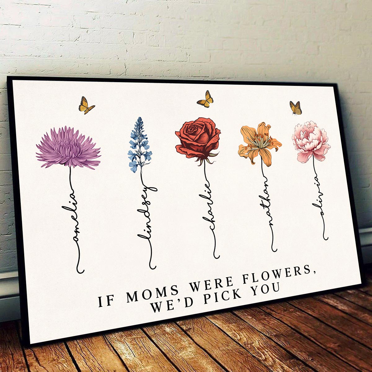 Vintage Birth Month Flowers If Mom Were Flowers Gift For Mom Personalized Horizontal Poster