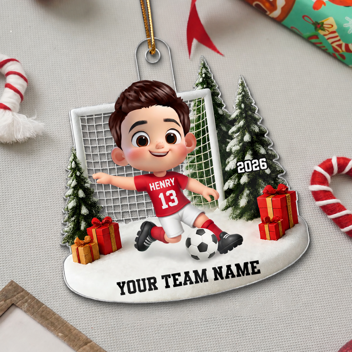 3D Effect Kid Soccer Player - Personalized Acrylic Ornament - Gift For Soccer Lovers, School Soccer Team