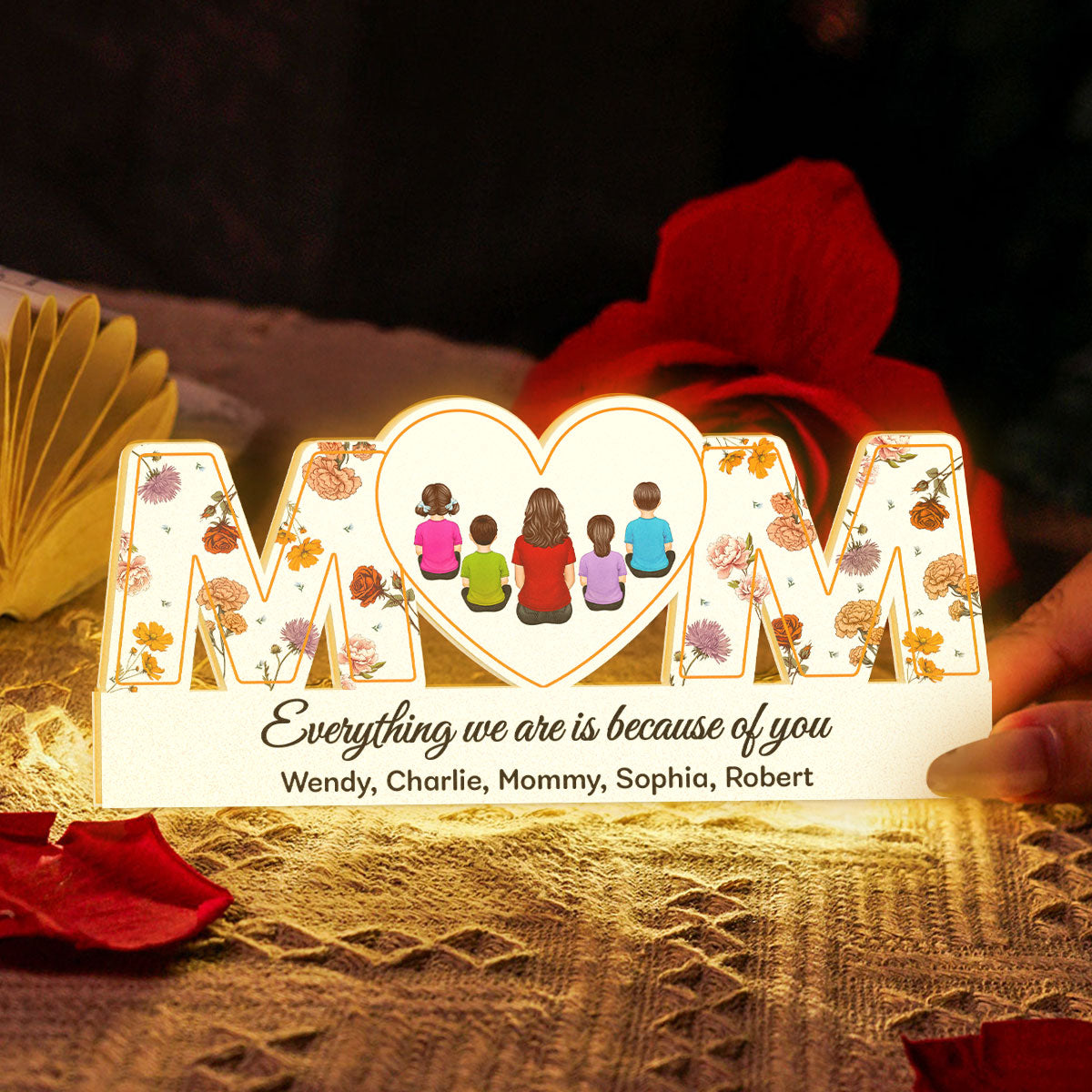 MOM Birth Month Flower Personalized Light Box, Heartfelt Gift For Mom