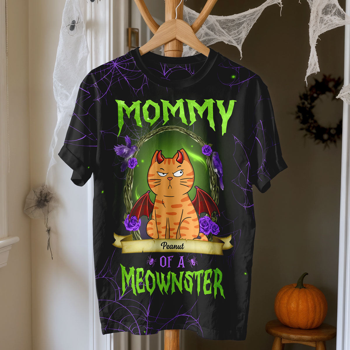 Halloween Purple And Green Theme Mommy Of The Monsters Cats Personalized 3D Shirt