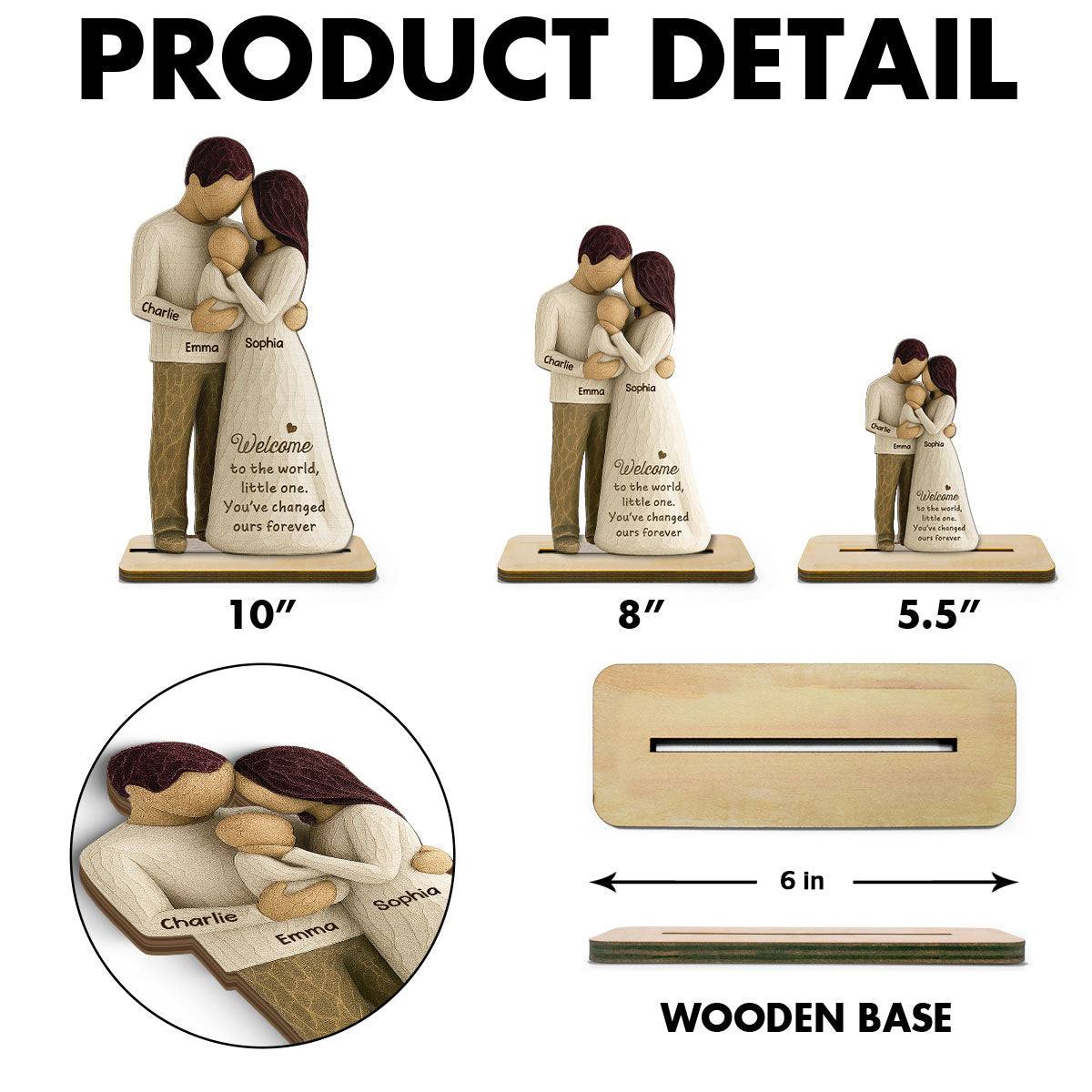 Welcome To The World First Time Parents Couple & Baby 3D Effect Personalized Standing Wooden Plaque, Gift For First Time Parents