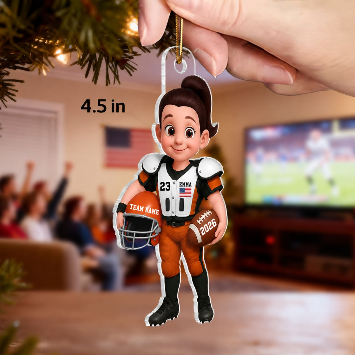 3D Effect Proud Youth American Football Player - Personalized Acrylic Ornament - Gift For Football Lovers