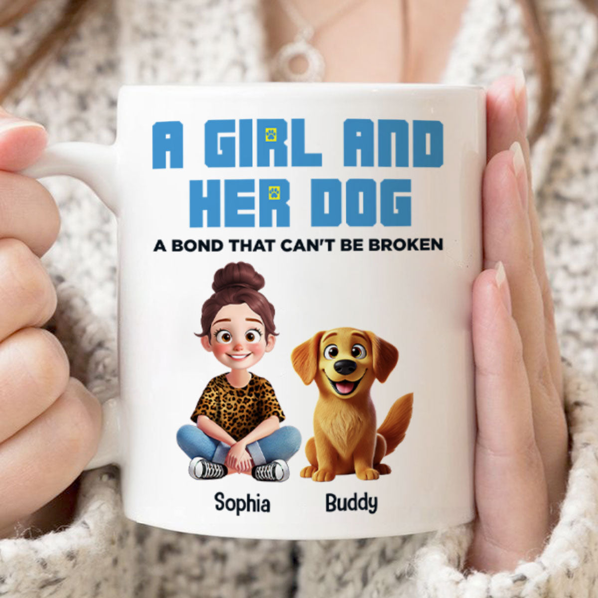 Animation Cartoon A Girl Boy And Dogs A Bond That Can't Be Broken Personalized Mug, Gift For Dog Lovers