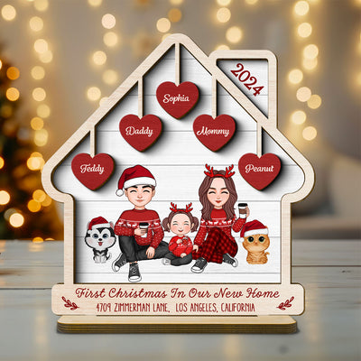 First Christmas In Our New Home Personalized 2 Layer Standing Wooden Plaque, Christmas Housewarming Gift