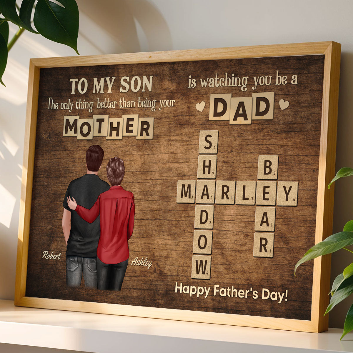 From Mom Dad To Son Watching You Be A Dad Word Tiles Crossword Puzzle Personalized Poster, Gift For Son