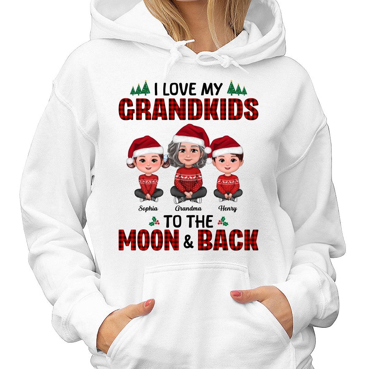 I Love My Grandkids To The Moon And Back Doll Grandma And Kids Sitting Crossed Legs Christmas Personalized Shirt