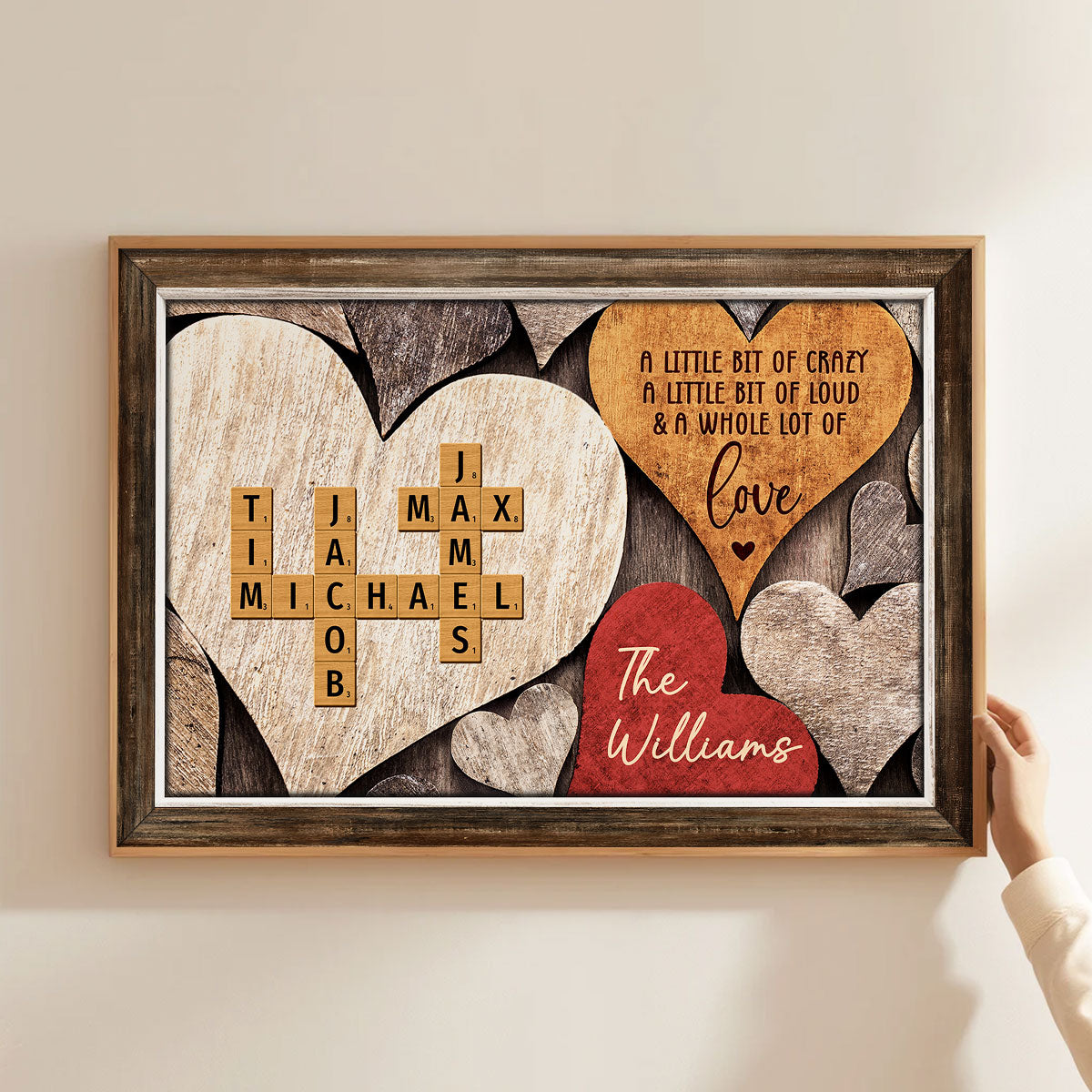 Family Names Crosswords Wooden Heart Shape Personalized Poster