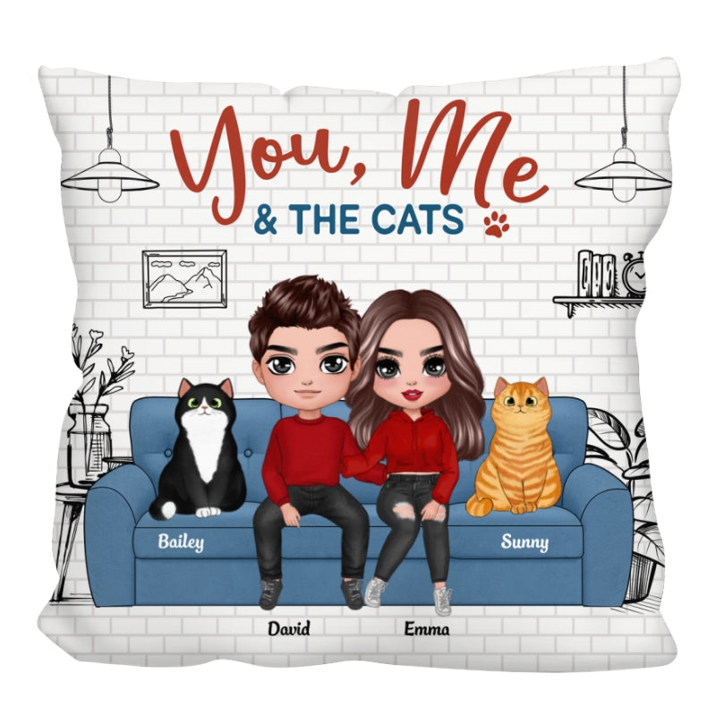 Doll Couple You Me And The Cats In House Personalized Pillow (Insert Included)