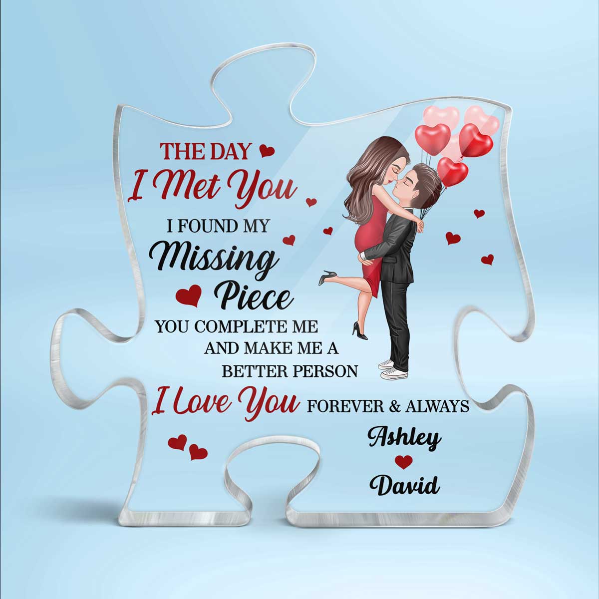 Doll Couple Hugging Found My Missing Piece Anniversary Gift For Him For Her Personalized Puzzle Acrylic Plaque