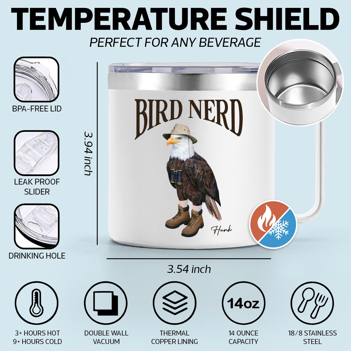 Bird Nerd Funny Gift For Bird Watcher, Bird Twitcher Bird Lover Personalized Stainless Steel Tumbler With Handle