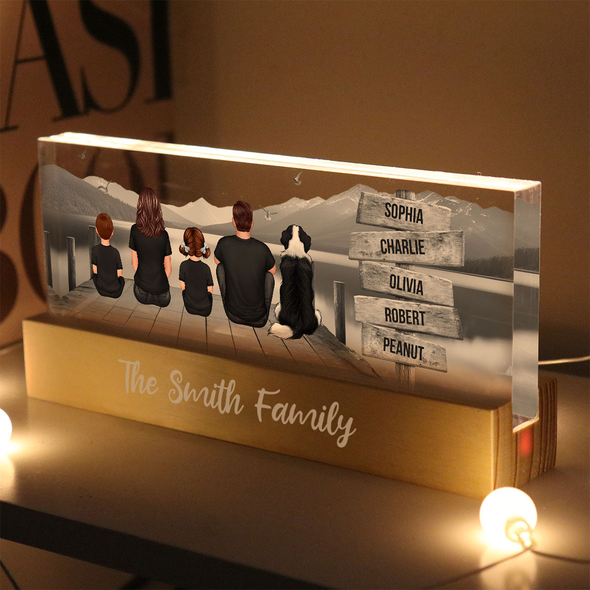 Family A Little Whole Lot of Love Sign Posts Personalized Acrylic Block LED Night Light, Home Decoration, Gift For Family