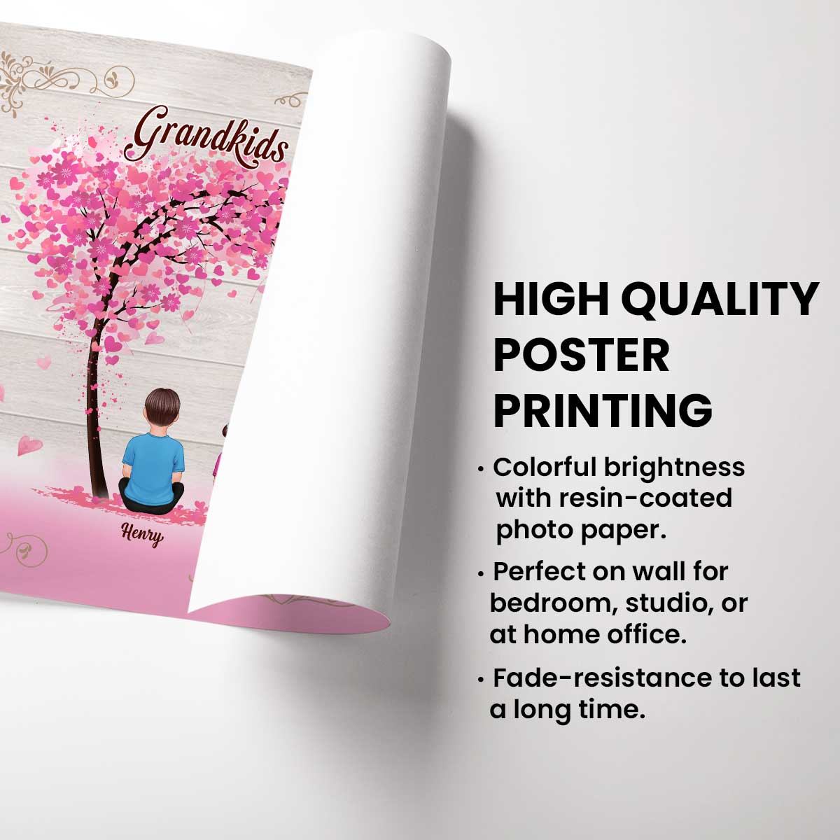 Grandma Grandkids Sitting Under Pink Tree Mother‘s Day Gift For Grandma Personalized Horizontal Poster