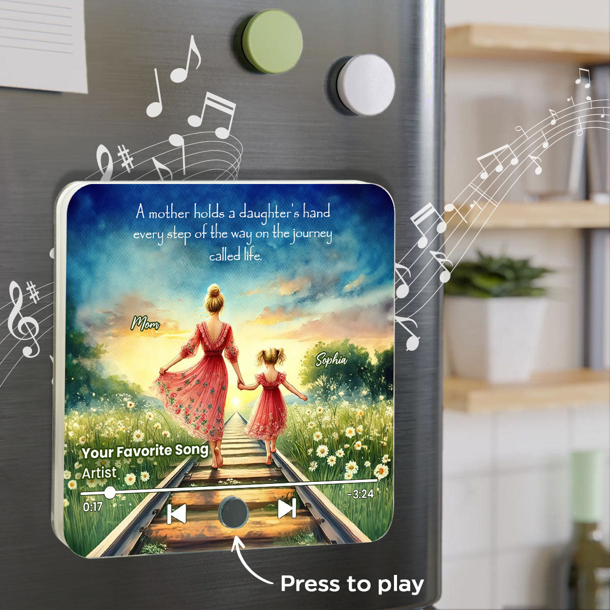 A Mother Holds Her Daughter's Hand Personalized Music Fridge Magnet, Heartfelt Mother Daughter Gift, Birthday Gift for Mom