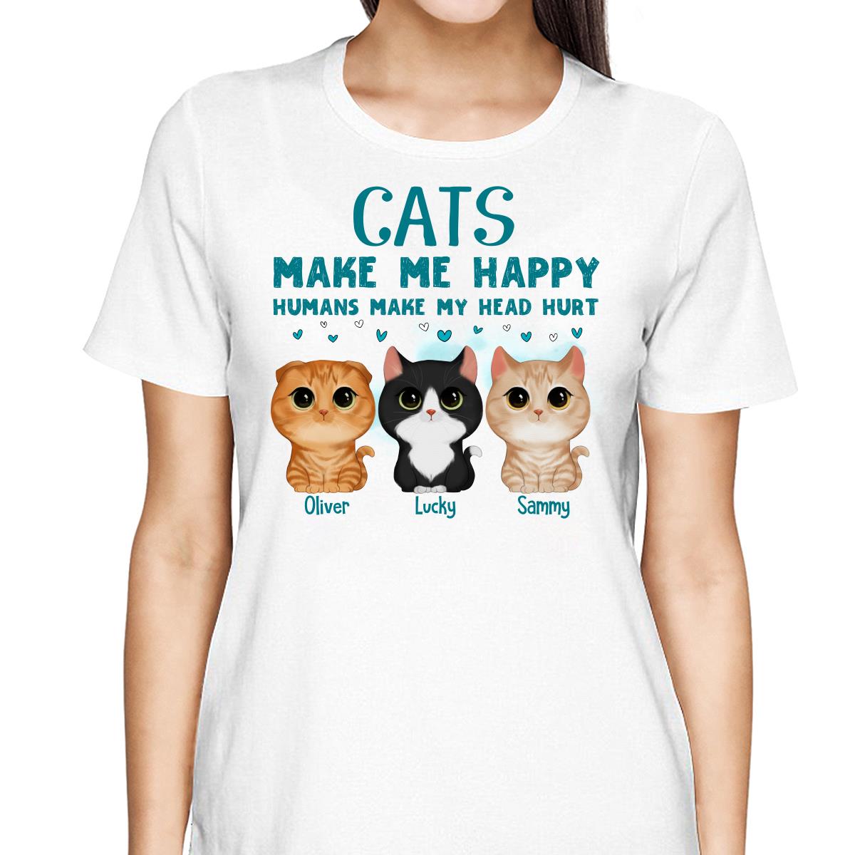 Cats Make Me Happy Watercolor Cute Cats Personalized Shirt