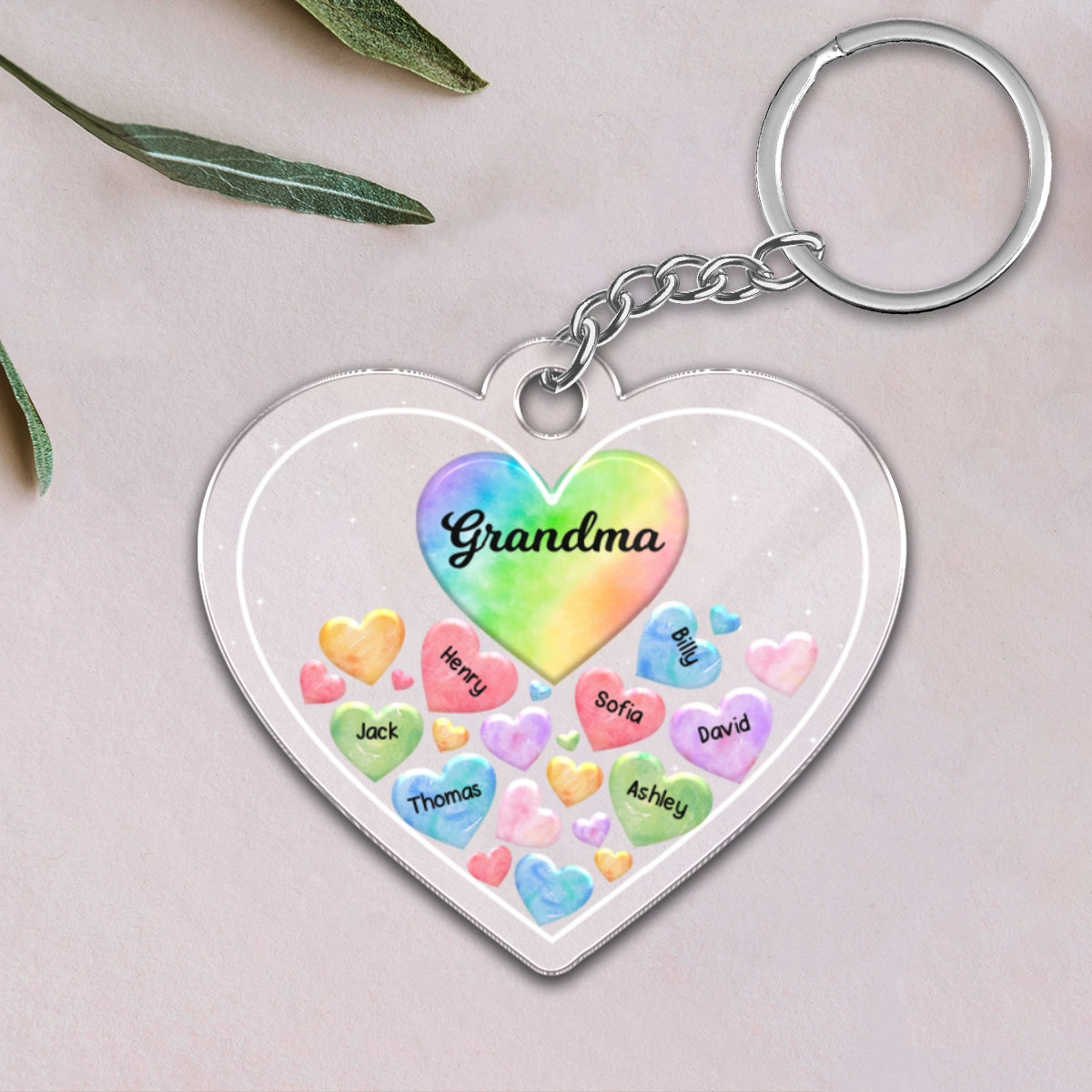 Grandma Mom Hearts In Heart Personalized Acrylic Keychain