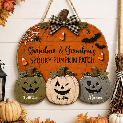 Grandma & Grandpa's Spooky Pumpkin Patch 2D Flat Printed - Personalized Wood Sign - Halloween Decor For Grandparents