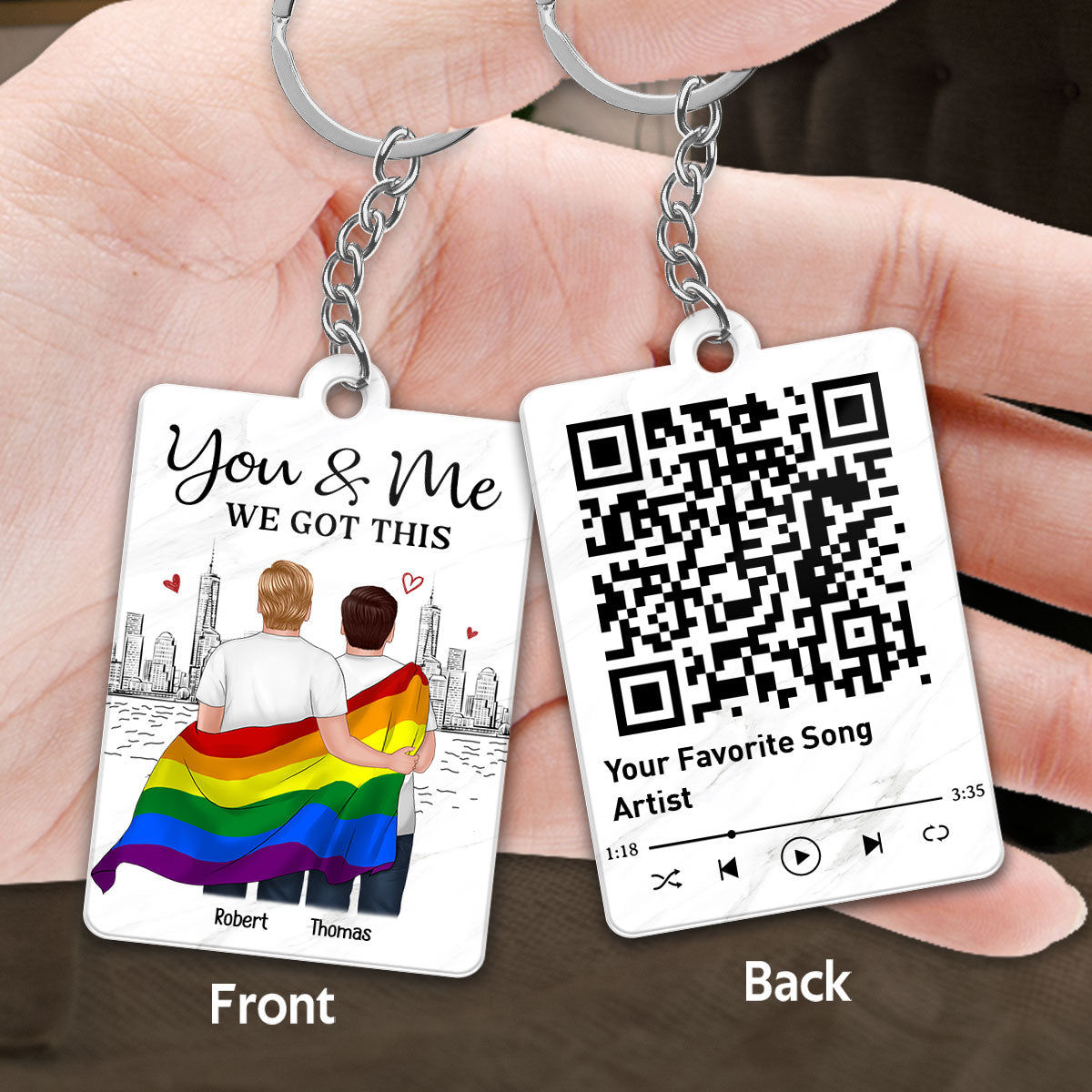 You're My Rainbow LGBT Couple Favorite Song QR Code Personalized Acrylic Keychain