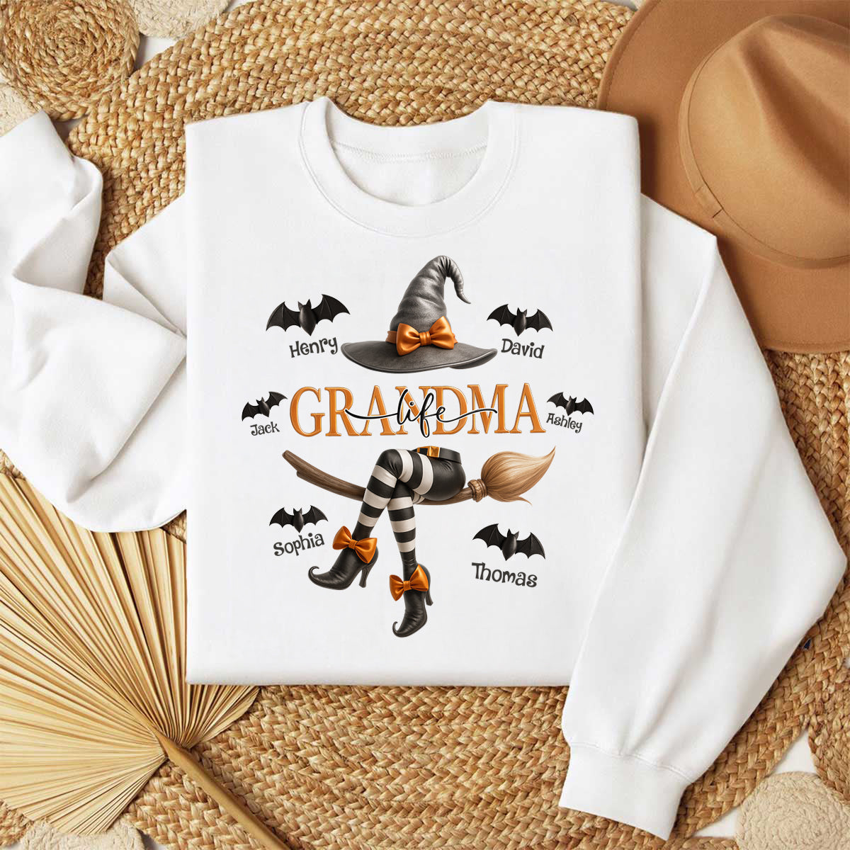 Grandma Life Witch 3D Effect Personalized Sweatshirt, Halloween Sweatshirt for Grandma