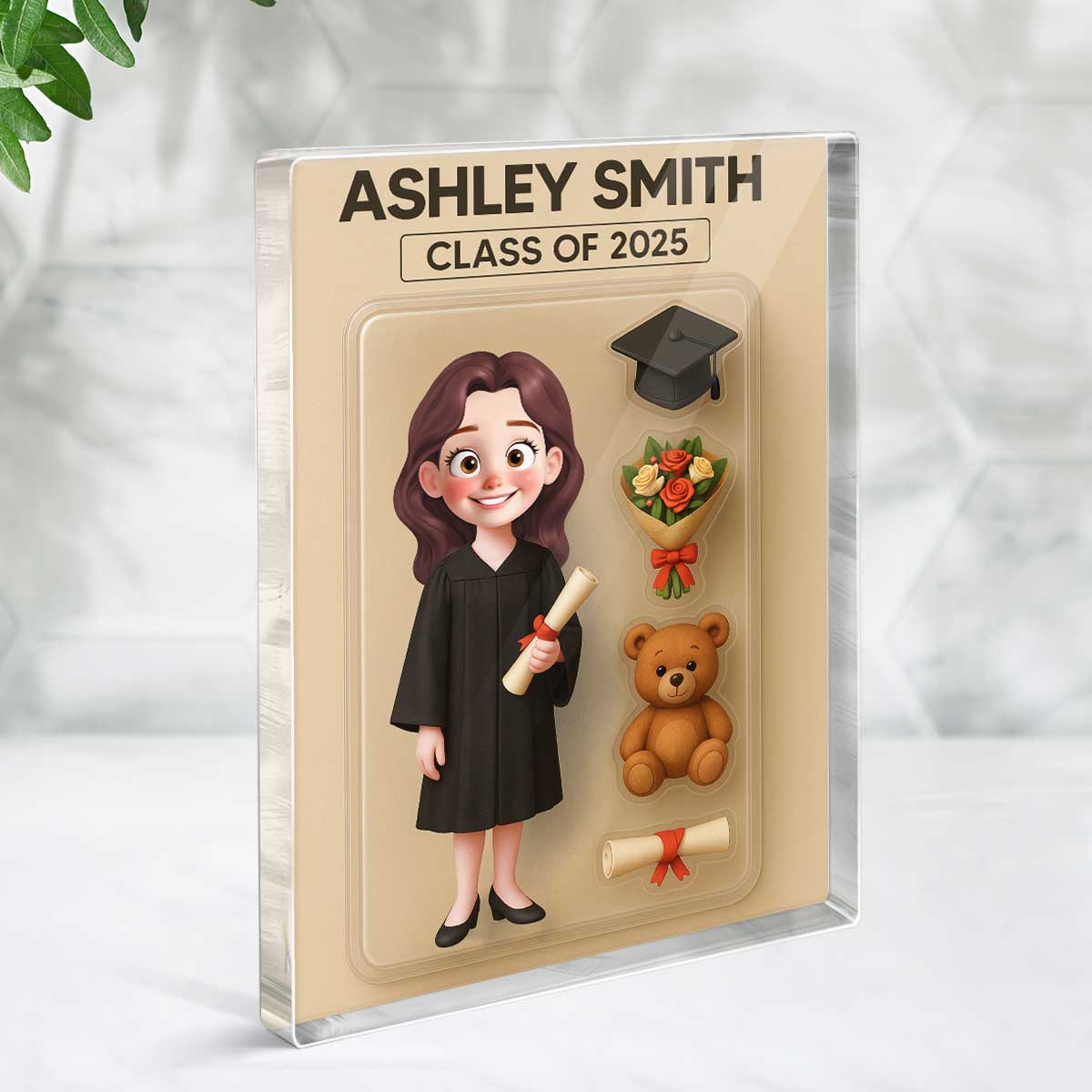 3D Effect Cartoon Funny Style Graduate Custom Figure Personalized Flat Rectangle Acrylic Block Plaque