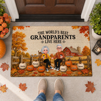 Trending Fall Season Cozy Warm Farmhouse Style - Personalized Doormat - Fall Decor For Grandparents