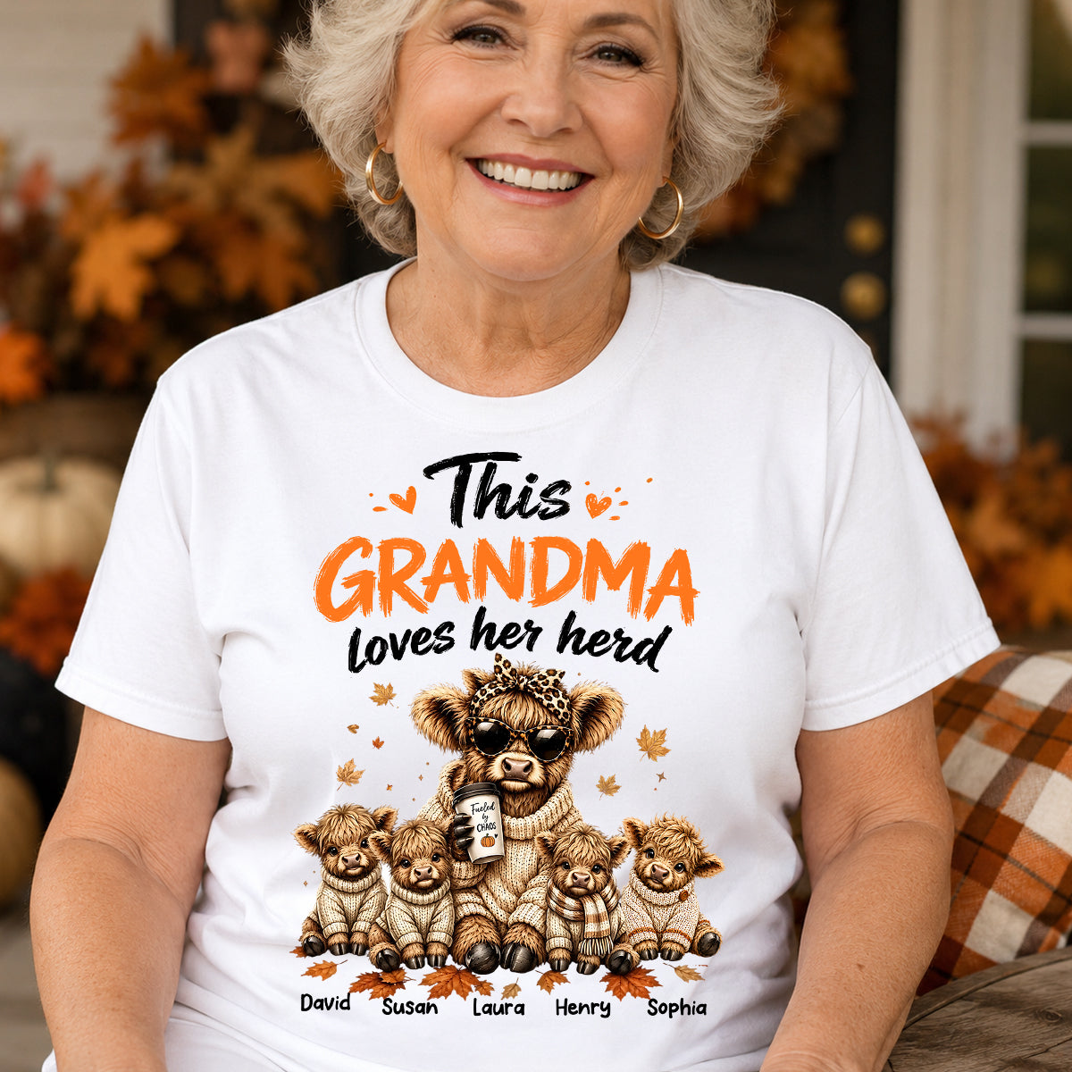 This Grandma Loves Her Herd Fall Season - Personalized Light Color Shirt - Cozy Autumn Tee for Grandma